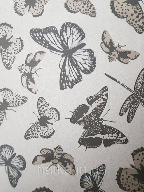 Обои виниловые на флизелине Marburg 82128 Felicita бабочки стрекозы серые бежевые белые на молочном фоне Киев - изображение 2