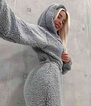 Жіночий теплий затишний комбінезон із капюшоном із хутра тедді Графіт, 42/44 Одеса