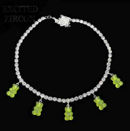 Ожерелье с мишками салатовое - длина 35см + 22см, (ругелируется), смола, цинковый сплав Киев