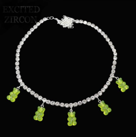 Ожерелье с мишками салатовое - длина 35см + 22см, (ругелируется), смола, цинковый сплав Киев - изображение 1