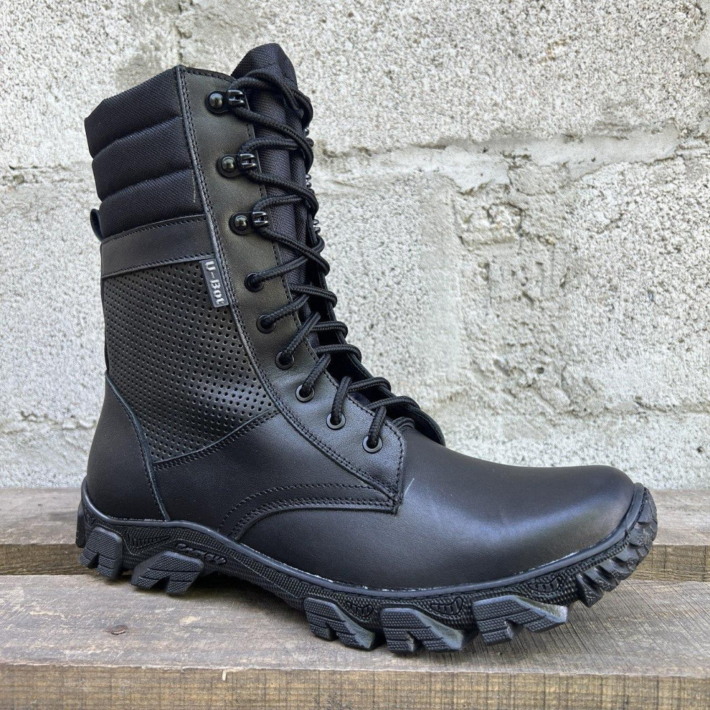 Тактичні літні чоловічі берці чорні, шкіряні високі військові берці водостійкі, прошиті Львів - фото 3