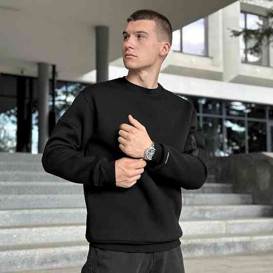 Світшот чоловічий зимовий однотонний чорний Pobedov Apex Київ