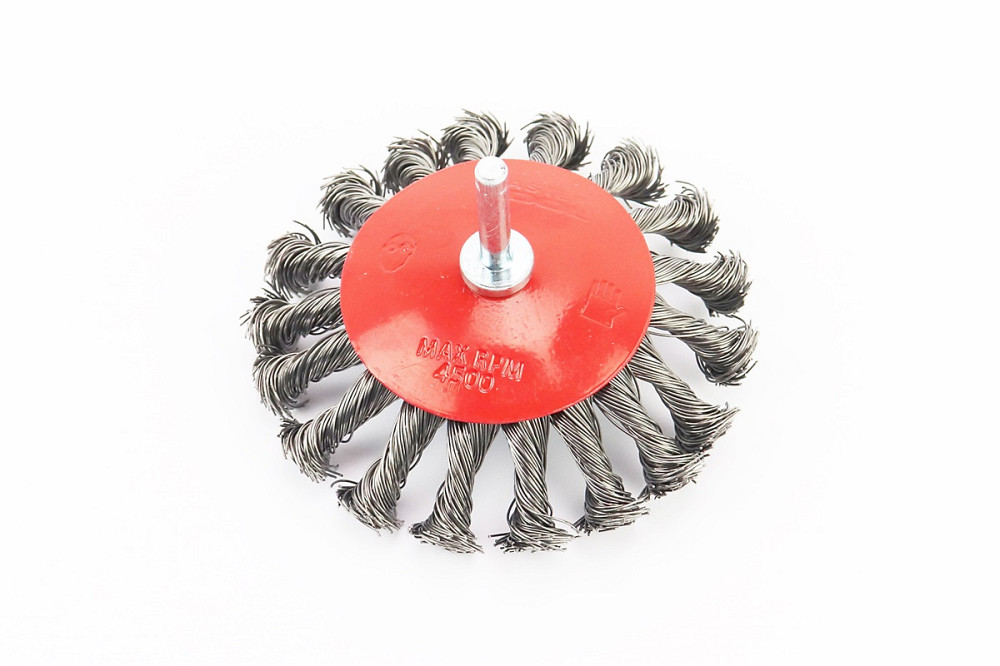 Щітка конусна зі стрижнем 1/4" D-100мм з плетеного дроту 19-9310 Київ - фото 1
