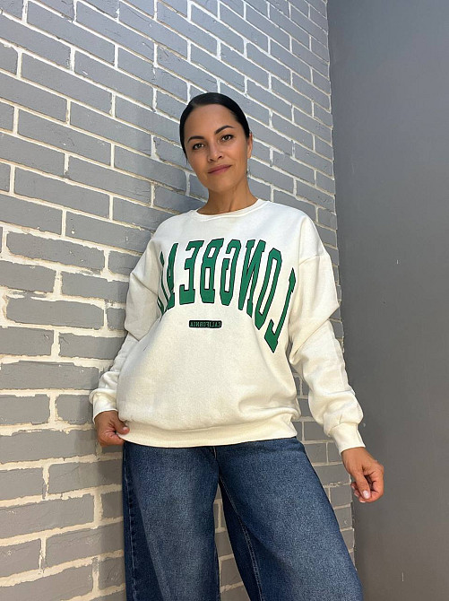 Світшот жіночий Quzen 488 напис попереду long beach фліс утеплений білий, білий, M Київ - фото 6