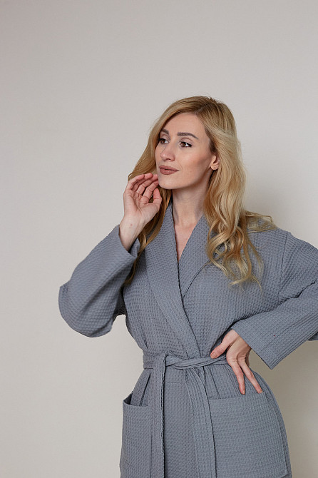 Женский вафельный халат Ideal Textile длинный серый (56860629) 3XL Черновцы - изображение 2