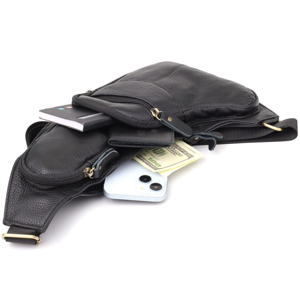 Сумка для чоловіків з великою кількістю кишень із натуральної шкіри Vintage 22957 Чорний Київ - фото 7