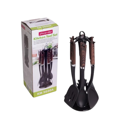 Набір кухонного приладдя 7 предметів:(6шт + підставка) нейлон під дерево 5030A KAMILLE Житомир - изображение 3