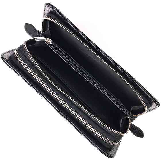 Стильна чоловіча барсетка на два відділення з натуральної фактурної шкіри з тисненням під крокодила Чорна (CANPELLINI) Київ