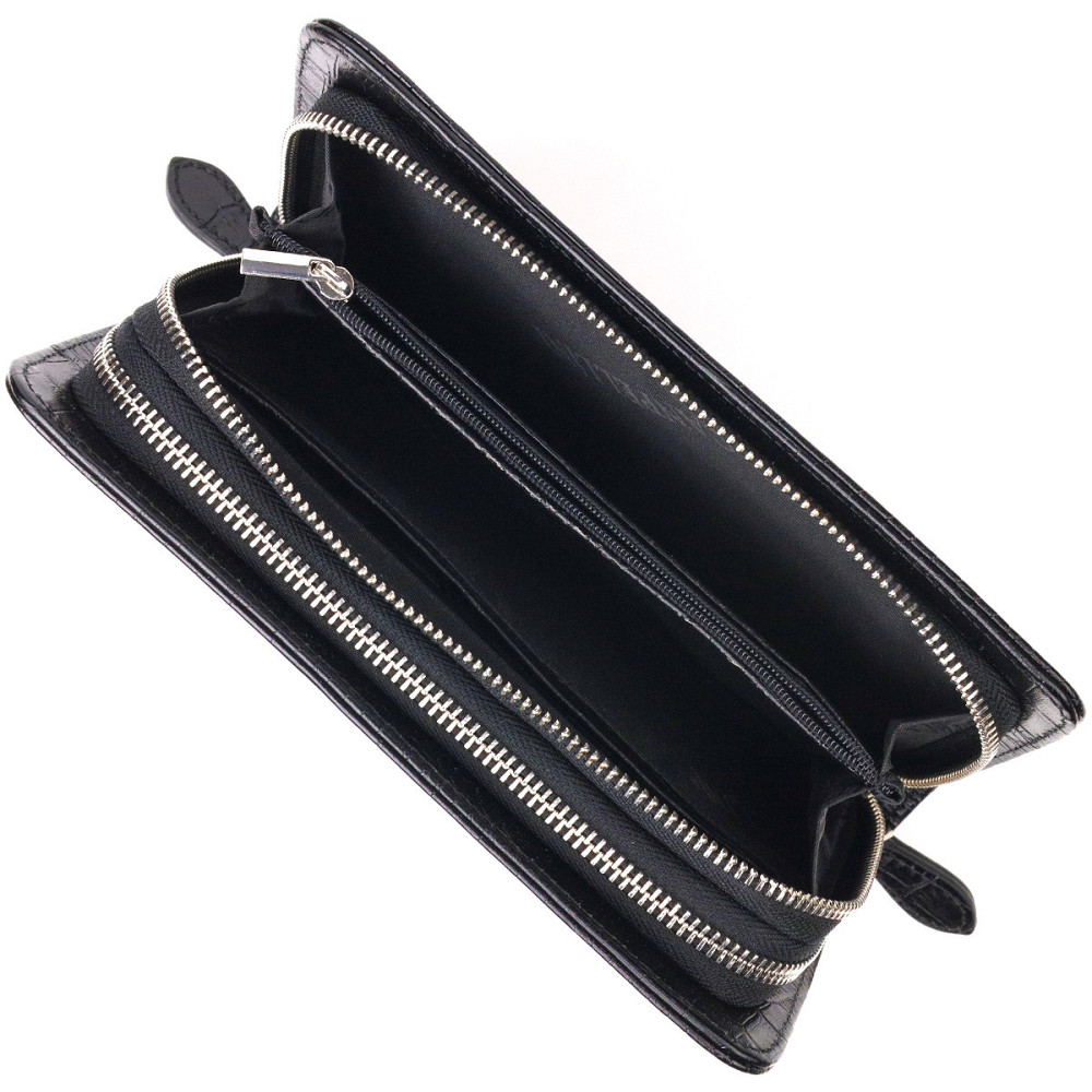 Стильна чоловіча барсетка на два відділення з натуральної фактурної шкіри з тисненням під крокодила Чорна (CANPELLINI) Київ - фото 2