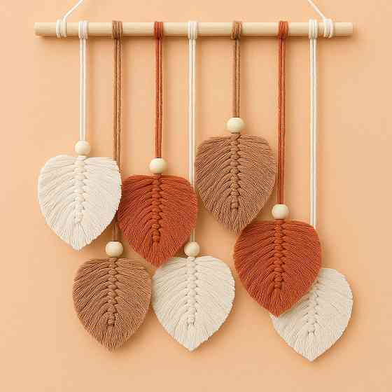 Набір макраме для ручного в'язання гобелена настінного декору «Листя» 37х30см, для рукоділля бордово-коричневий Кам'янець-Подільський