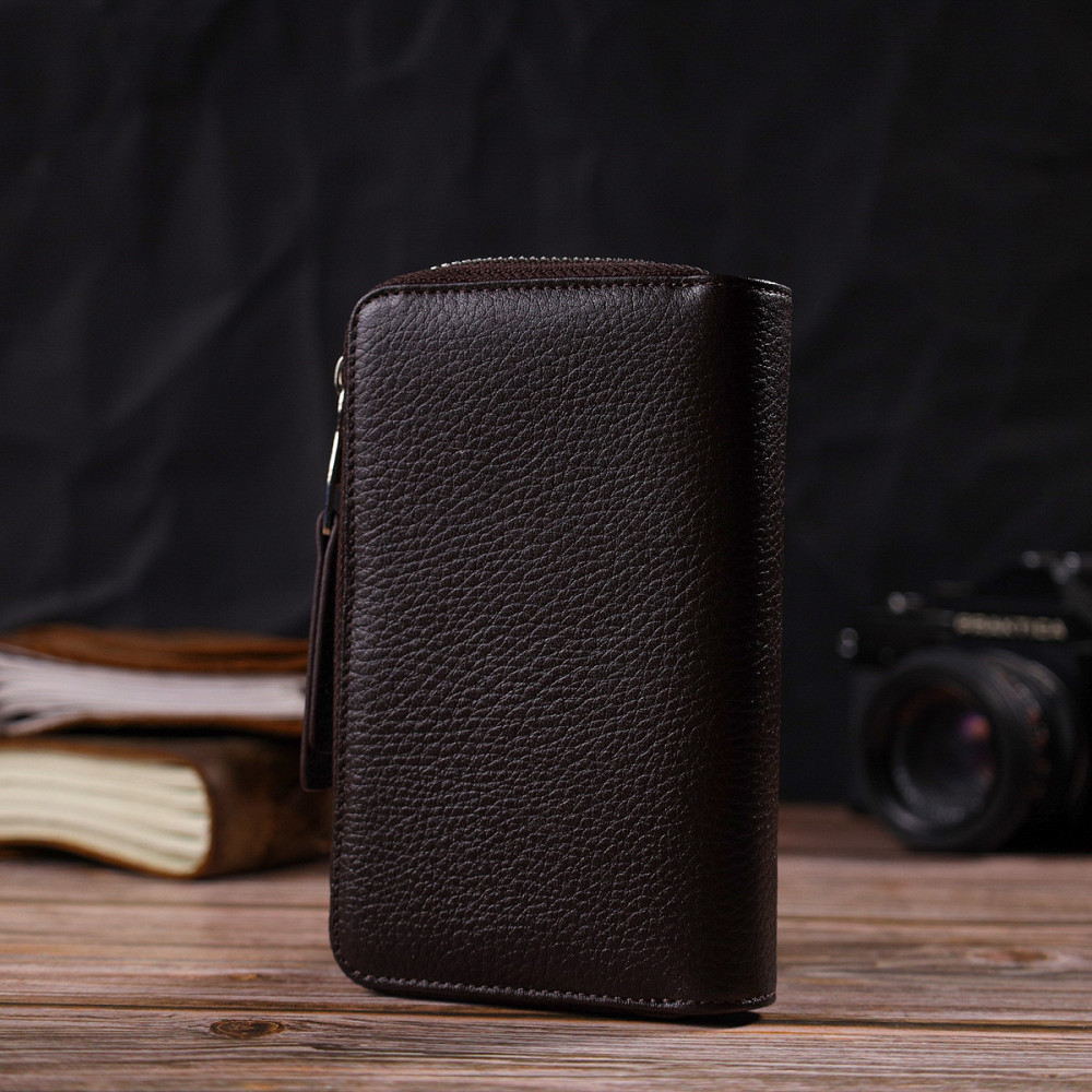 Практичное женское портмоне среднего размера из натуральной кожи Коричневое (CANPELLINI) Киев - изображение 3