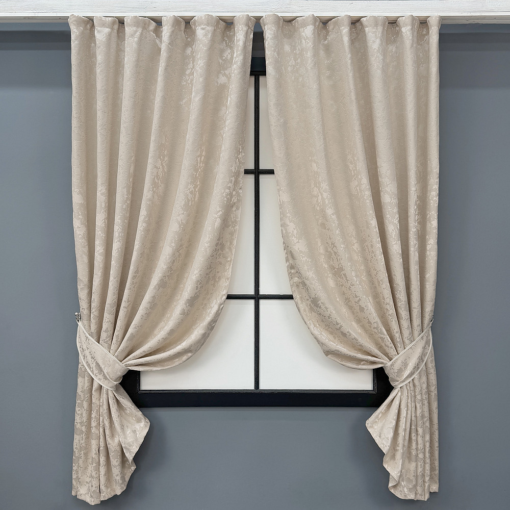 Комплект коротких штор VR-Textil Лен мрамор Pavliani VO № 1767ш бежевый 130х170 см 2 шт (35-0463) Киев - изображение 1