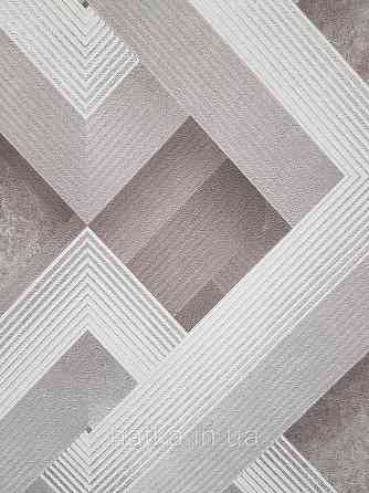 Шпалери вінілові на флізеліні Sintra Simmetria метрові геометрія фігури смуги коричневі сірі срібло 524558 Київ