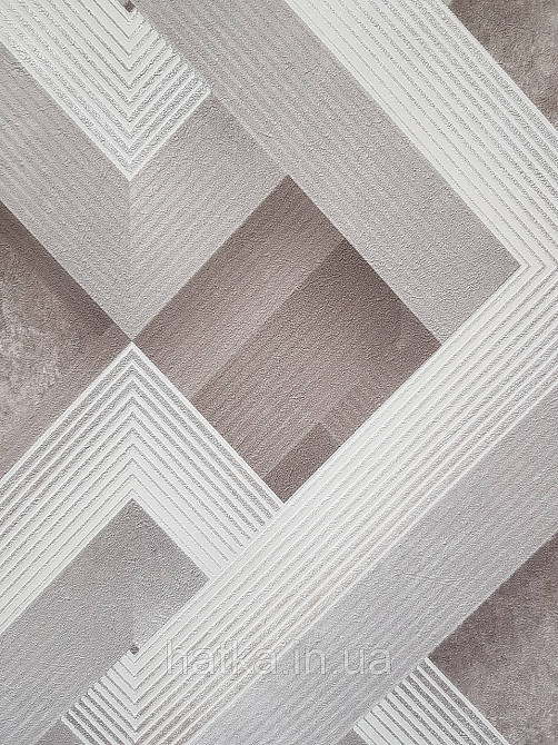 Шпалери вінілові на флізеліні Sintra Simmetria метрові геометрія фігури смуги коричневі сірі срібло 524558 Київ - фото 2