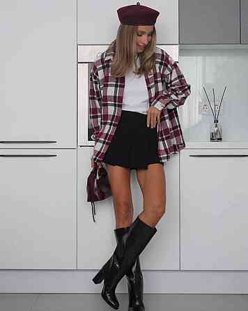 Жіноча стильна принтована сорочка в карту турецький кашемір Винний Одеса