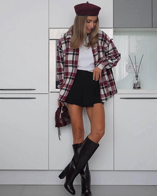 Жіноча стильна принтована сорочка в карту турецький кашемір Винний Одеса - фото 3