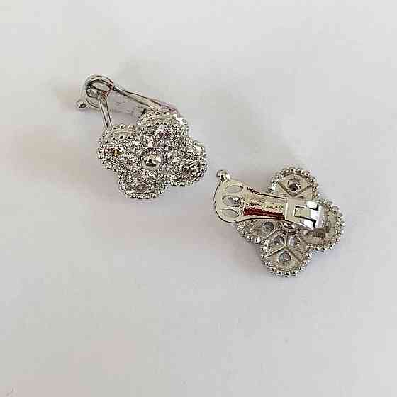 Van Cleef серьги цирконы посеребрение / серьги клевер на английском замочке Одесса