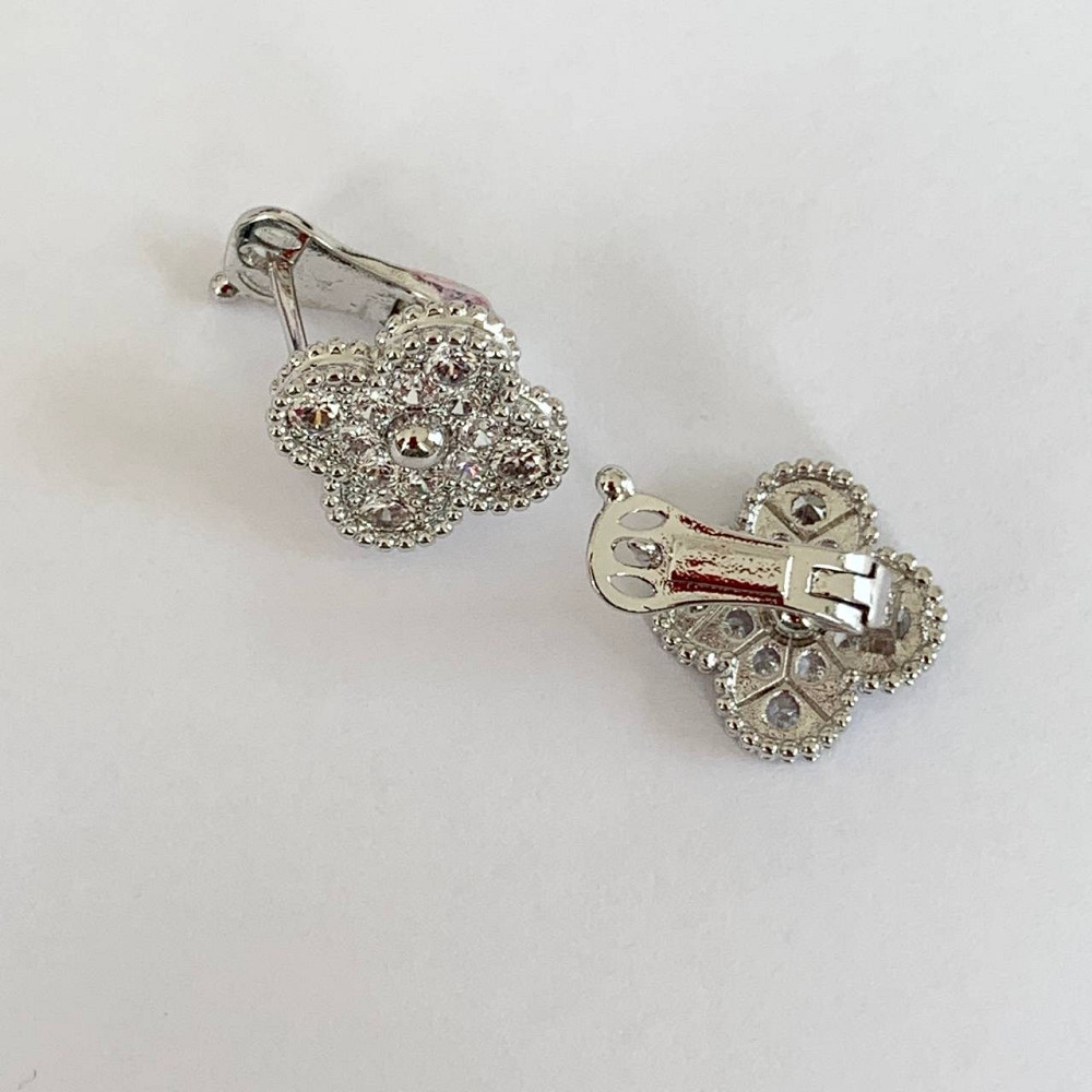 Van Cleef серьги цирконы посеребрение / серьги клевер на английском замочке Одесса - изображение 5