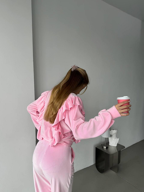 Женский нежный костюм двойка: кофта и штаны из велюра Розовый, 46/48 Одесса - изображение 2