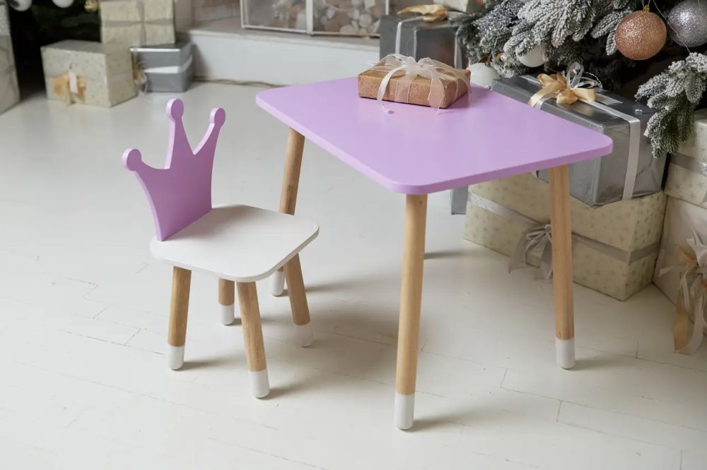 Дитячий прямокутний столик зі стільцем Корона з білим сидінням (Фіолетовий) Київ - фото 7
