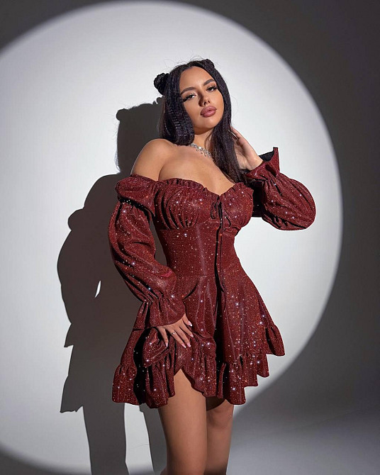 Жіноче святкове блискуче та мерехтливе люрексове плаття з блискітками Бордовий, 46/48 Одеса - фото 4