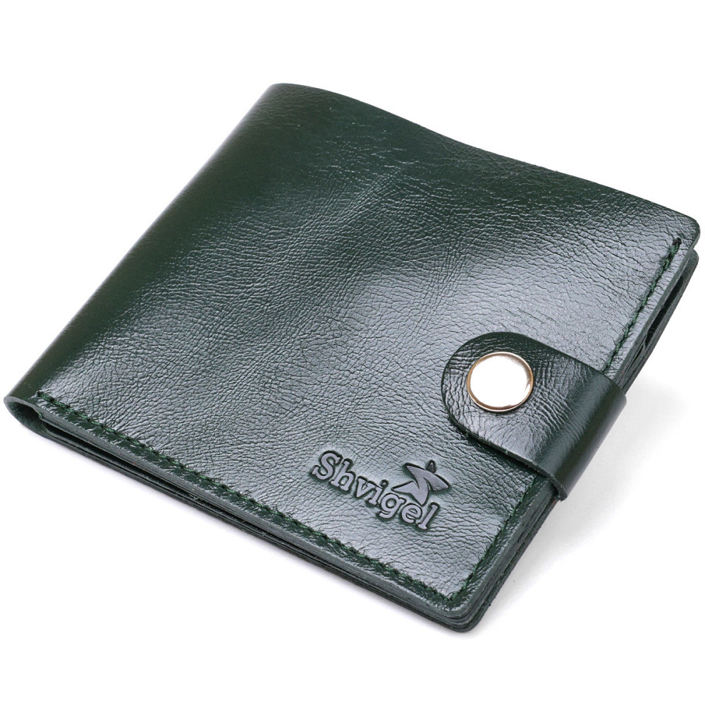 Небольшое модное кожаное портмоне Shvigel 16441 Зеленый Киев - изображение 10