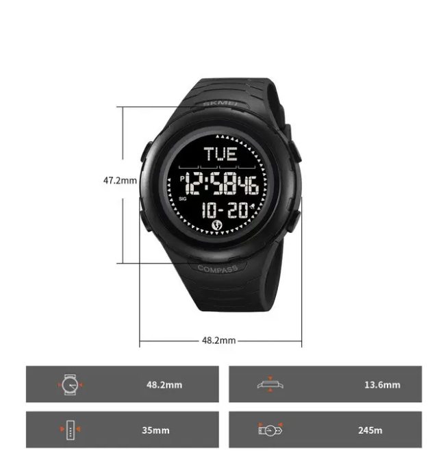 Часы мужские наручные спортивные Skmei 2166 Compass с компасом и шагомером (Черный) Винница - изображение 5