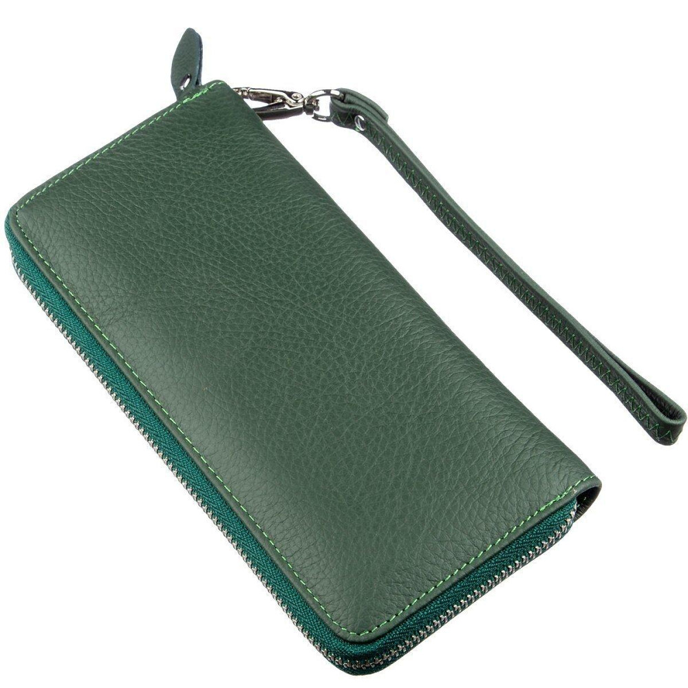 Жіночий шкіряний гаманець-клатч на блискавці зелений (ST Leather) Київ - фото 14