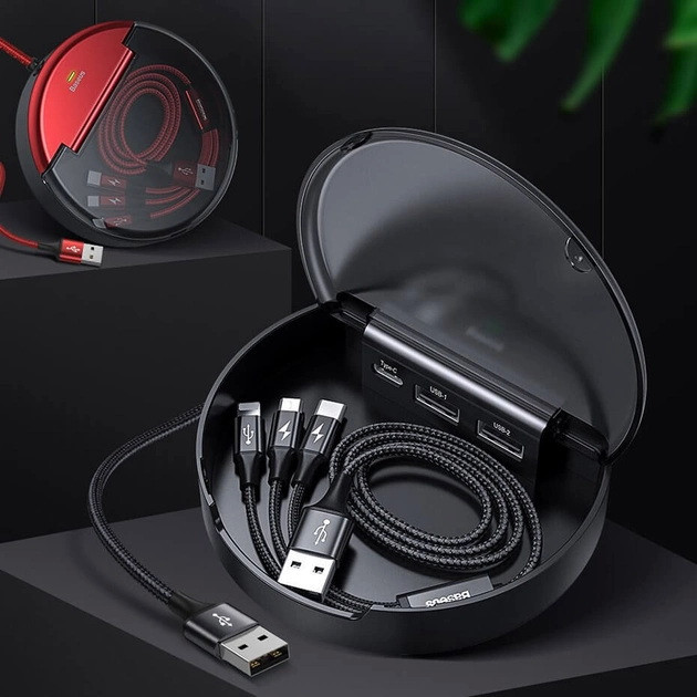 Зарядний кабель-хаб Baseus Car Sharing CAHUB-FX01 (Чорний, Type-C + 2 USB з кабелем Lightning/MicroUSB/Type-C) Миколаїв - фото 6