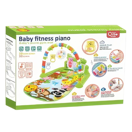 Ігровий дитячий килимок із музичним піаніно, підвісними іграшками, принт тварини зеленого кольору Кам'янець-Подільський