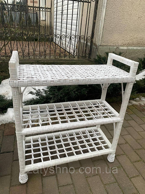 Этажерка для обуви, белая, плетеная на 3 полки Киев - изображение 3