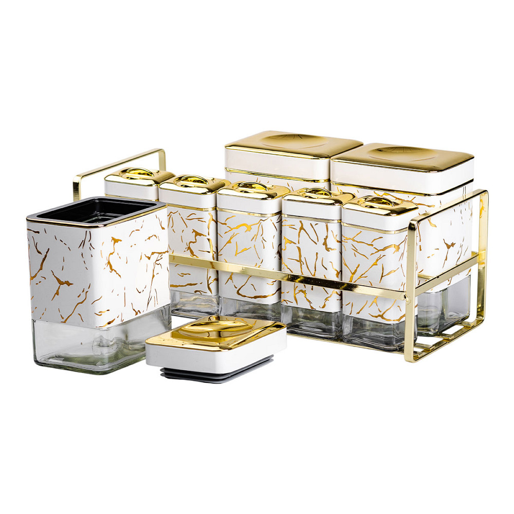 Набір для приправ та спецій на підставці 8 штук з кришками Білий HP-1365 Коломия - фото 4