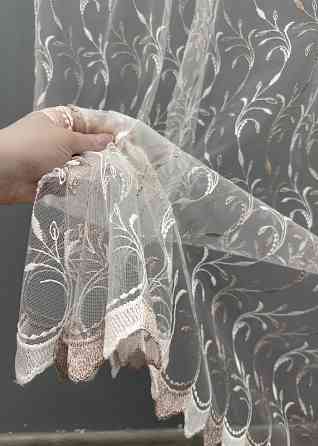 Тюль VR-Textil 1646т Фатин с вышивкой Белый с пудровым 300х270 см (42-0928) Киев