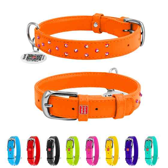 Нашийник для собак шкіряний WAUDOG Glamour з QR паспортом, з клейовими стразами, Ш 20 мм, Дов 3 Коломия