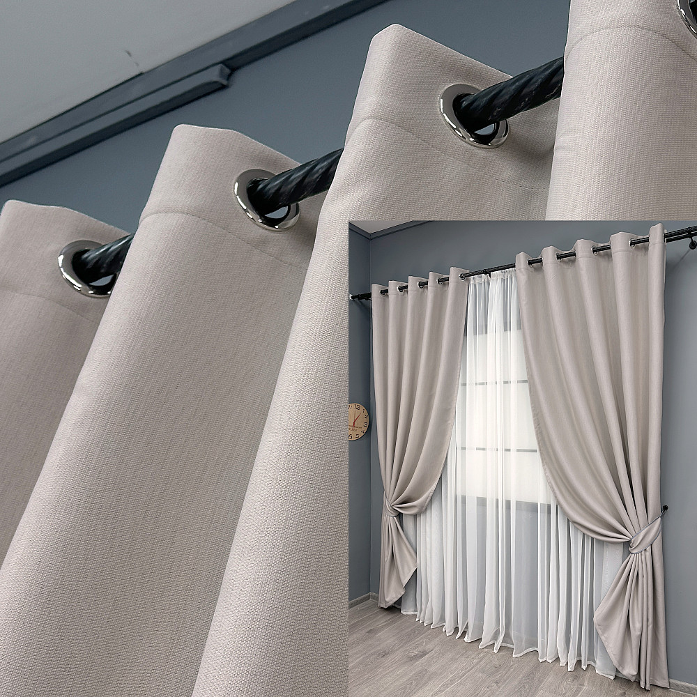 Комплект штор на люверсах VR-Textil Блэкаут двусторонний Scandi № 1901ш Светло-бежевый 150х250 см 2 шт (37-0309) Киев - изображение 1