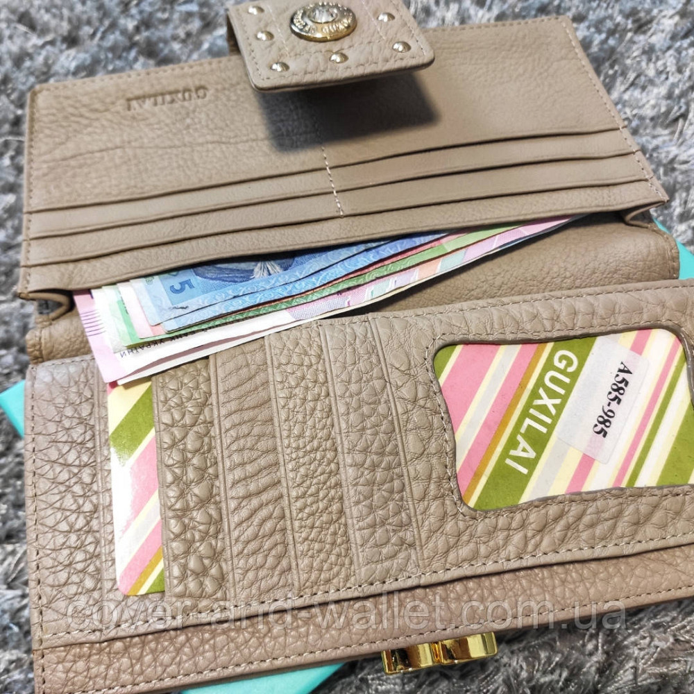 Красивый женский кожаный кошелек с разноцветными вставками Guxilai (Уценка) Киев - изображение 4