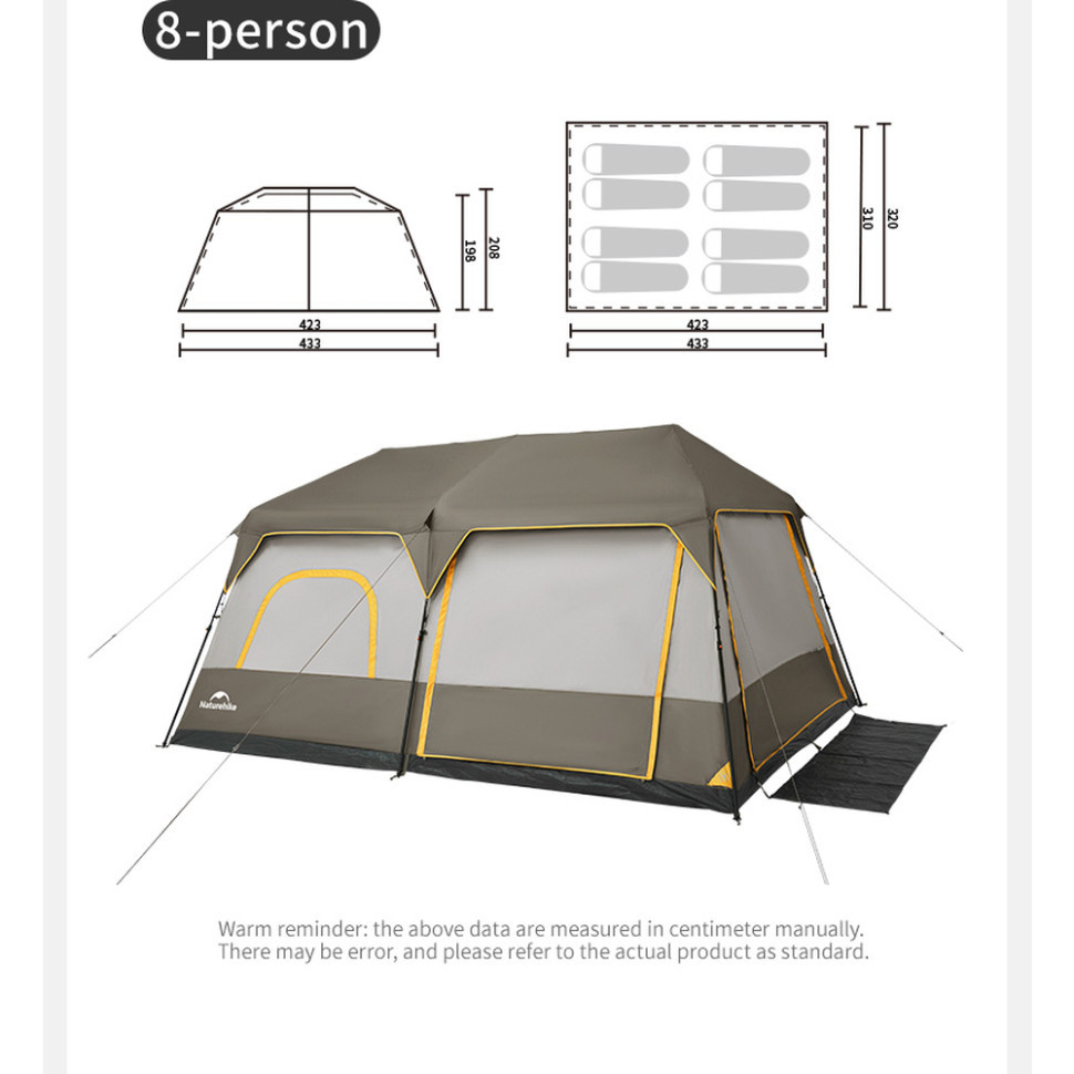 Намет восьмимісний Naturehike Cape 13.1 CNK2450WS050 з швидким розкриттям, сіро-коричневий Киев - изображение 2
