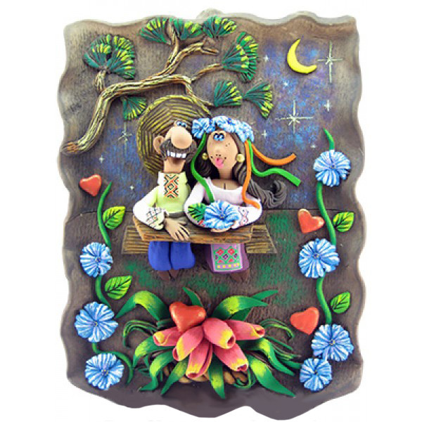 Панно керамічне Козачка з козаком за столом Київ - фото 1