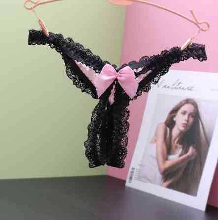 Еротичні трусики з розрізом унісекс рожево-чорні, розмір універсальний резинка до 92см Київ