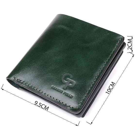 Компактный кошелек в два сложения из натуральной гладкой кожи GRANDE PELLE 22946 Зеленый Киев