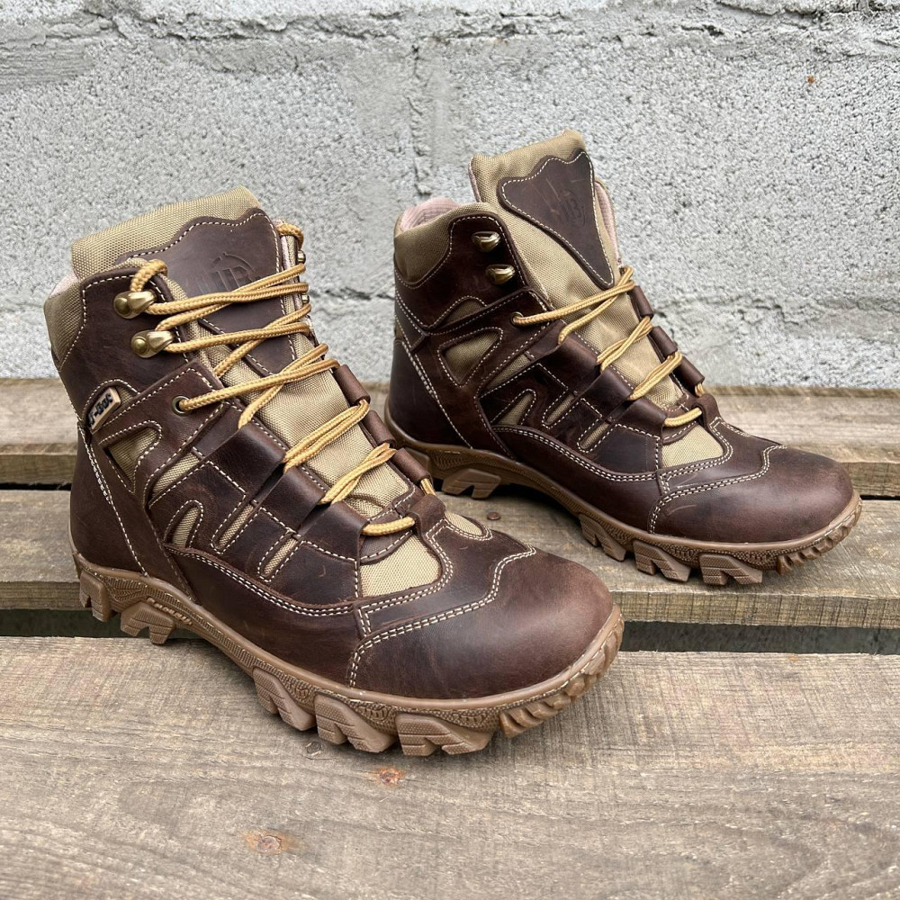 Мужские тактические ботинки демисезонные, коричневые, натуральная кожа, нескользящая подошва, легкие, износост 44 Львов - изображение 1