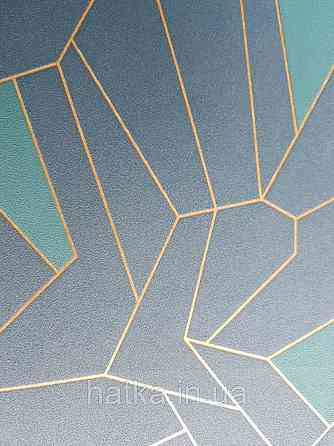 Шпалери вінілові на флізелін AS creation New-life геометрія абстракція смуги золотом фігури сині бірюзові Київ