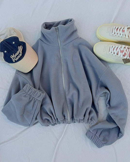 Жіноча обʼємна флісова кофта на блискавці двосторонній фліс Сірий Одеса - фото 3