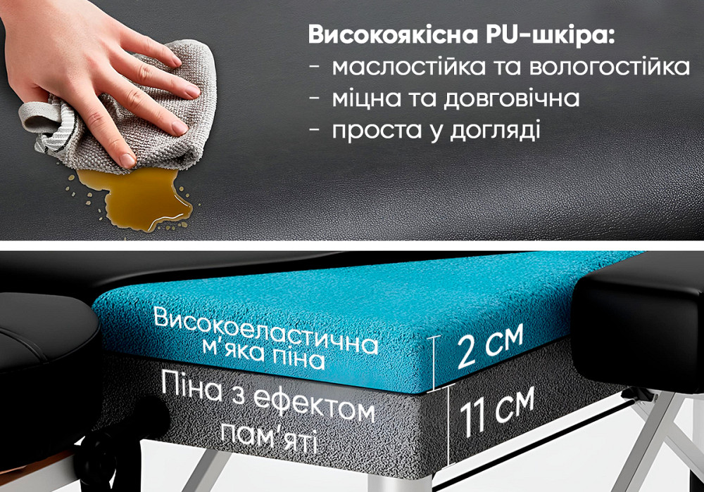 Масажний стіл EasyFit ZenRest-2 кушетка складна Чорна з чохлом Коломия - фото 6