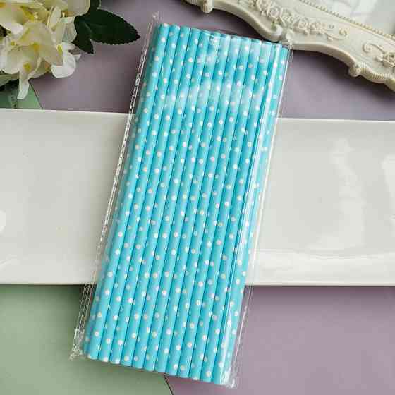 Коктейльні трубочки у горошок 25 штук 20 см блакитно-білий Київ