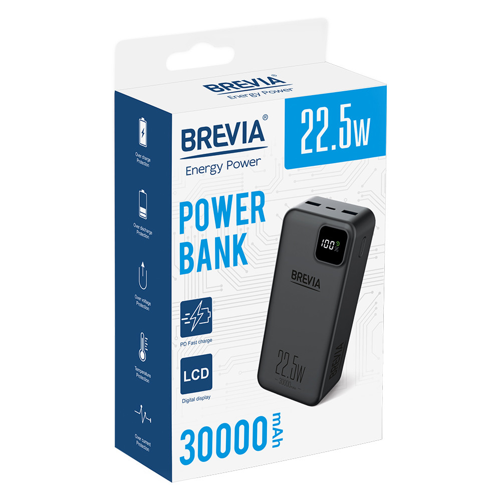 Повербанк (Power Bank) Brevia 30000mAh 22,5W Li-Pol, LCD черный Львов - изображение 8