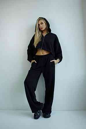 Женский трендовый базовый спортивный костюм трехнить петля Черный, 42/44 Одесса