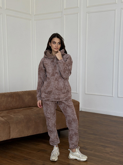 Теплий спортивний костюм жіночий мармуровий принт на флісі Бежевий L-XL Харків - фото 2