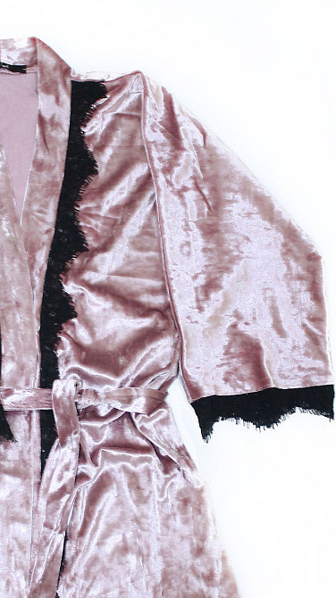 Халат жіночий із мармурового велюру під поясТемно-пудровий M/L Харків - фото 2