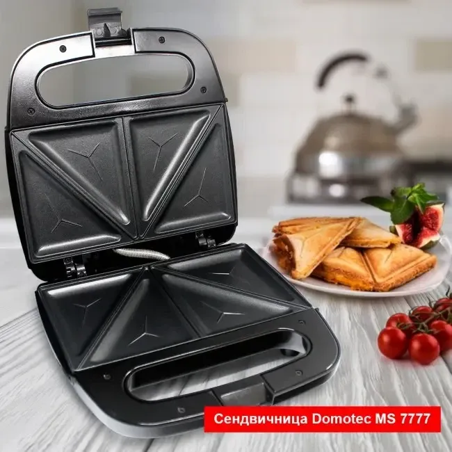 Сэндвичница DOMOTEC MS-7777: 750 Вт, антипригарное покрытие, индикация работы Киев - изображение 1